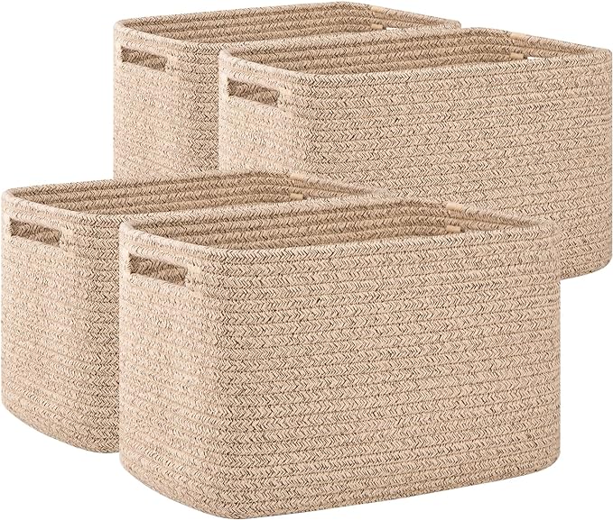 OIAHOMY 4 Pack Storage Baskets for Organizing 15L Cube Storage Bins Brown by MasterofSpaceOptimization