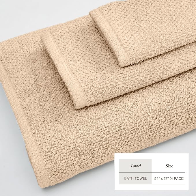 Great Bay Home 100% Cotton 4 Pack 54x27 Bath Towel Set - Image 4