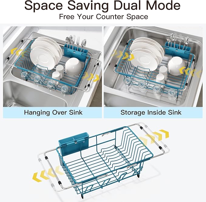JASIWAY Blue Dish Drying Rack in Sink, Dish Drainer - Image 2