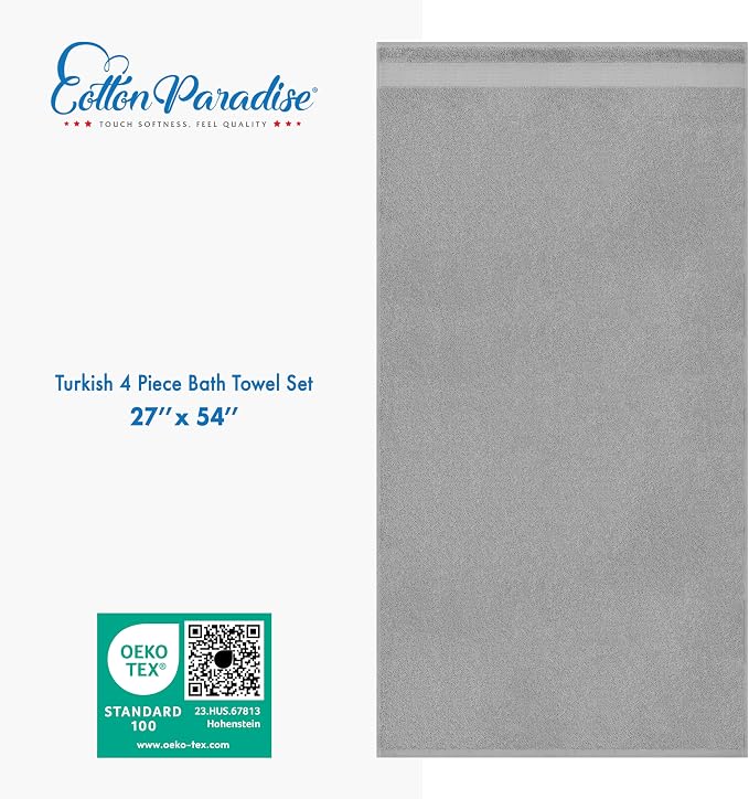 Cotton Paradise Turkish Towel Set, Soft Absorbent Quick Dry, 4 Piece Bath Towel - Image 4