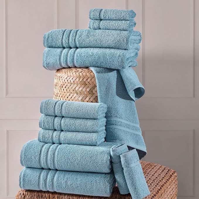 Hawmam Linen Light Blue 6 Piece Bath Towels Set - Image 4