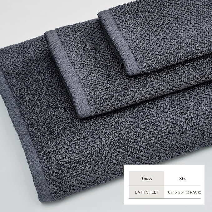 Great Bay Home 100% Cotton Oversized 2 Pack 68x35 Extra Large Towel Set - Image 4