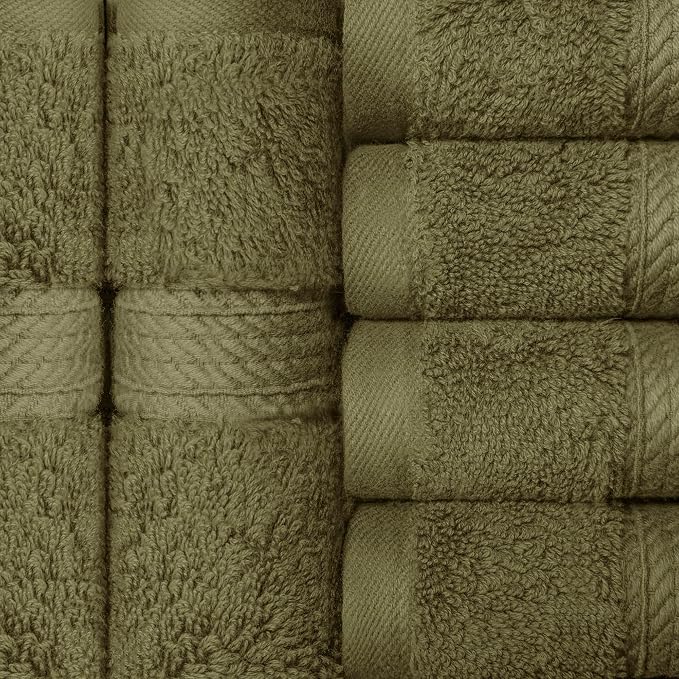 Superior Egyptian Cotton Plush Absorbent, Face Towel Set of 6, Forest Green | - Image 4