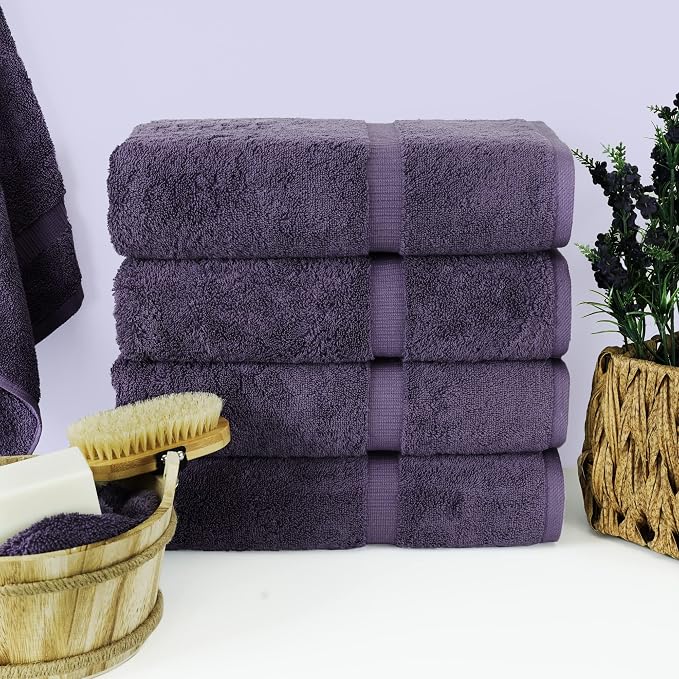 Chakir Turkish Linens 100% Cotton 4-Pack Bath Towels 27x54, Plum | Premium - Image 2