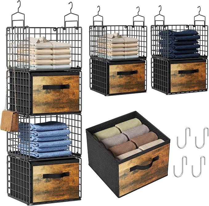 Hanging Closet Organizer with Drawers, 4 Tier Metal Closet Organizers and by Orapoke
