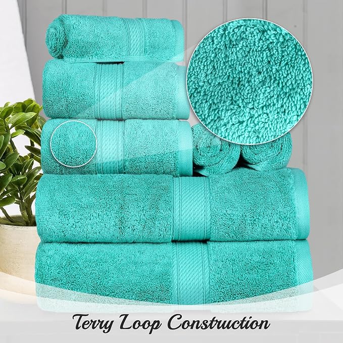 SUPERIOR Egyptian Cotton Ultra Plush & Absorbent, 8 Piece Set, Turquoise | - Image 5
