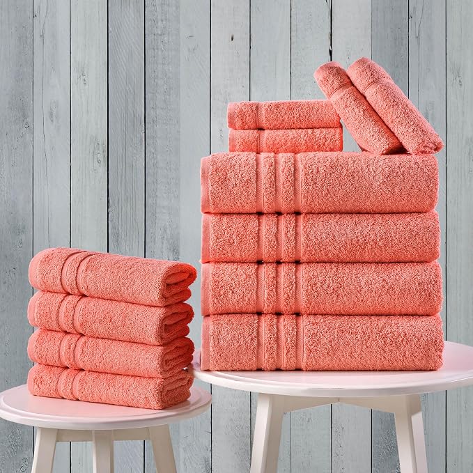 Hawmam Linen Coral Orange Bath Towels 4 Pack Soft and Absorbent - Image 4