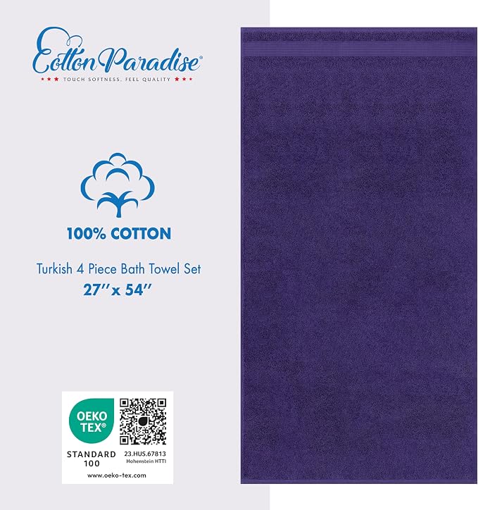 Cotton Paradise 100% Cotton Turkish Towel Set, Soft Absorbent Quick Dry - Image 4