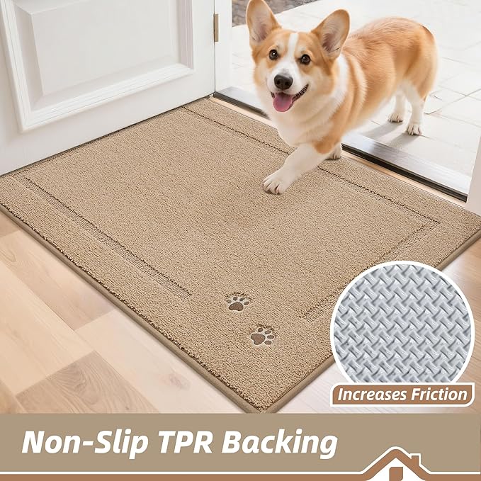 BEQHAUSE Dog Door Mat for Muddy Paws 32"x48" Dirt Trapper Absorbent Doormat Non Slip Entryway Rugs Washable Stain Resistant Welcome Floor Mat Soft Low-Profile for Front Back Door, Beige