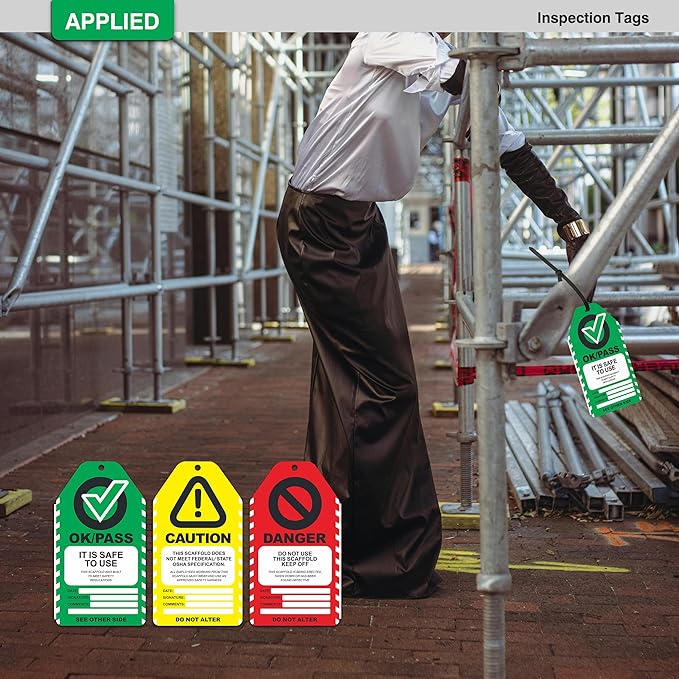 Scaffold Inspection Tags 50 Pack, Performance Never Tear Scaffolding Safety Inspection Tags, Waterproof Scaffold Inspection Tag Outdoor, OSHA Compliant Scaffold Tags Cards Red Yellow Green