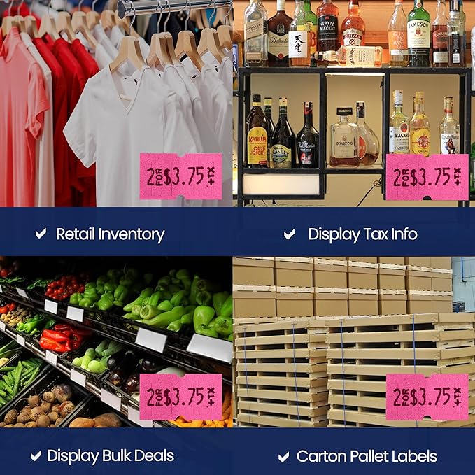 Perco 1 Line Fluorescent Pink Labels - 8 Rolls, 1 Sleeve, 8,000 Blank Price and Date Gun Labels for Perco Lite, X, Plus and Pro 1 Line Price and Date Guns - Made in USA