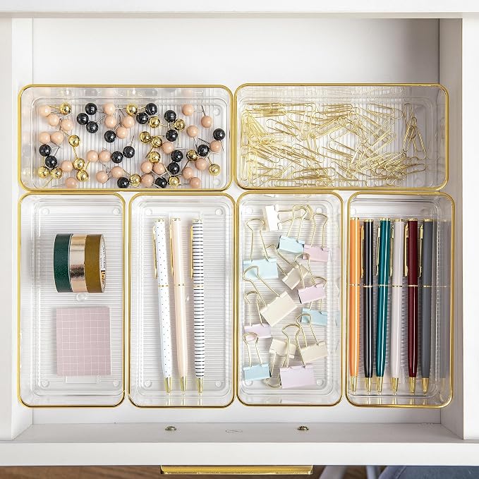 Martha Stewart Kerry Plastic Stackable Office Desk Drawer Organizers, 6 Pack - Image 4