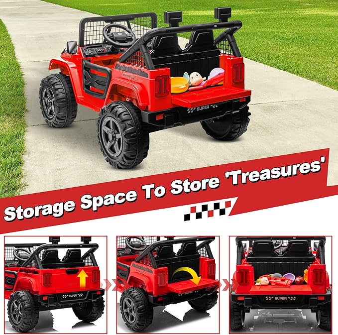 24V Ride on Car with Remote Control, XL 2 Seater 4WD/2WD Switchable Truck w/4X200W Motor, 20 Inch Wide Seat, Gift Flower Power Car Wheels 24 Volt Big Truck for Boys Girls, Red