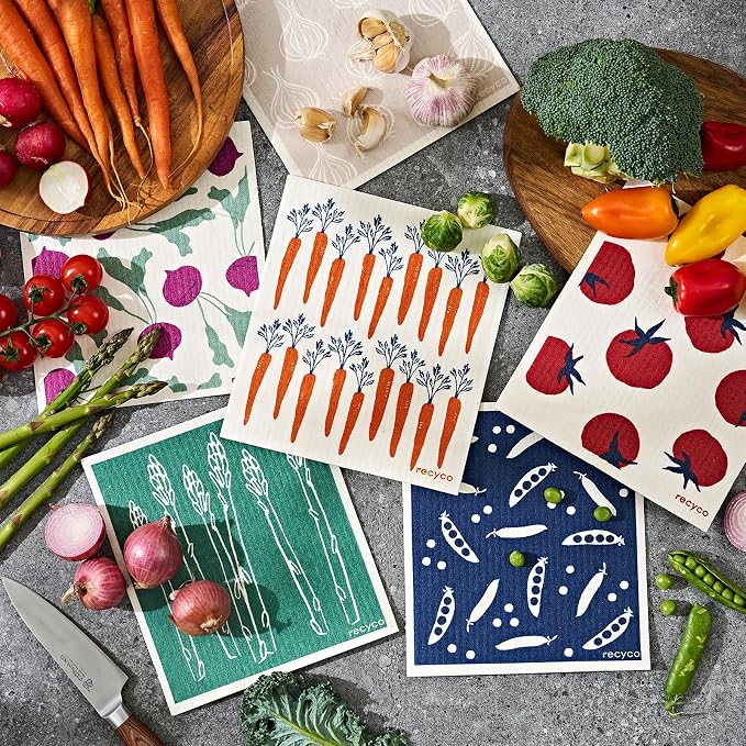 RECYCO Swedish Dishcloths for Kitchen | 6 Packs Veggie Melody Washable Dish - Image 2