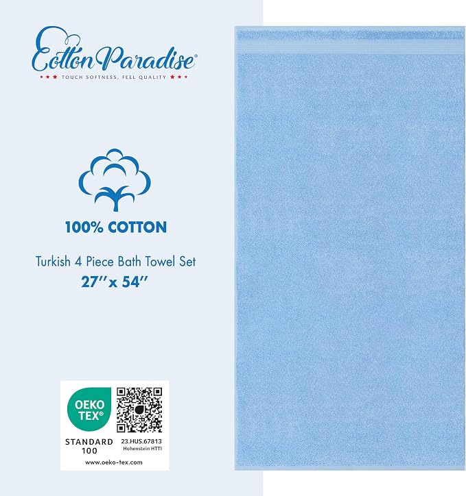 Cotton Paradise 100% Cotton Turkish Towel Set, Soft Absorbent Quick Dry - Image 4