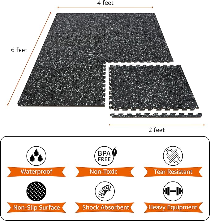 Sivan Fitness 1/2" Thick Rubber Top High-Density EVA Foam Gym Flooring for Home Gym - 48 Sq Ft Exercise Mat Tiles for Workout, Yoga, MMA, Heavy Exercise Equipment Mat - 12 Interlocking Gym Floor Mat
