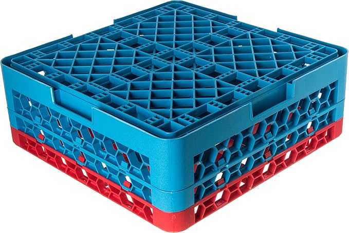 CFS RG25-2C410 OptiClean 25 Compartment Glass Rack with 2 Extenders, 7.12", Polypropylene, Red/CFS Blue