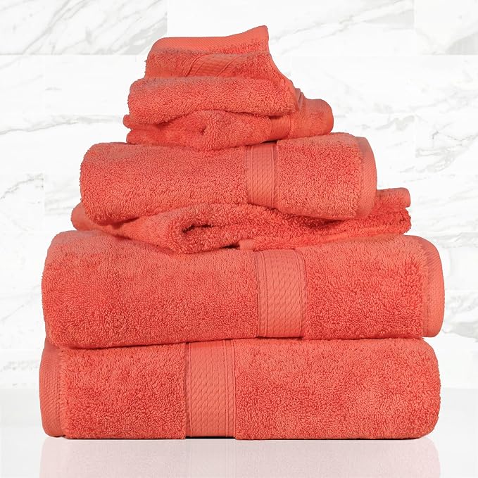 SUPERIOR Egyptian Cotton Ultra Plush & Absorbent, 6 Piece Set, Coral | Quick Dry - Image 2