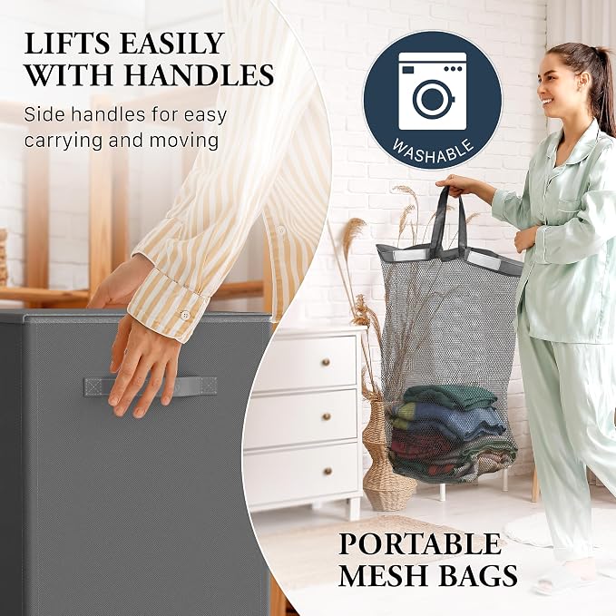 Simple Houseware Double Laundry Hamper - Image 4