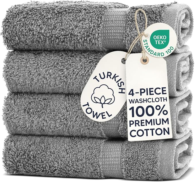 Chakir Turkish Linens 100% Cotton 4-Pack Washcloths 13x13, Oeko-Tex Certified by ChakirTurkishLinens