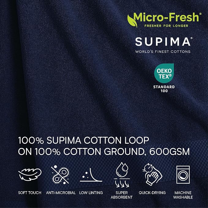 Lacoste Heritage 100% Supima Cotton Bath Towel 30" x 54", Premium Super Soft - Image 3