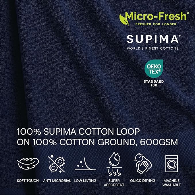 Lacoste Heritage Supima Cotton 6-Piece Towel Set, Quick Drying, Premium Super - Image 2