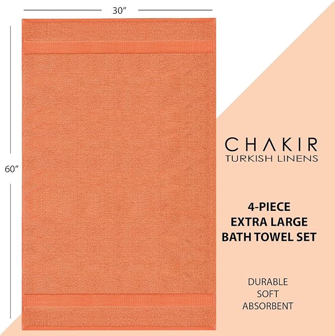 Chakir Turkish Linens 100% Cotton 4-Pack Bath Towels 30x60, Coral | Premium - Image 6