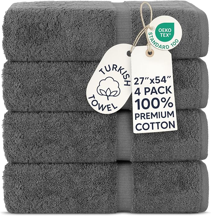 Chakir Turkish Linens 100% Cotton 4-Pack Bath Towels 27x54, Dark Gray | Premium by ChakirTurkishLinens