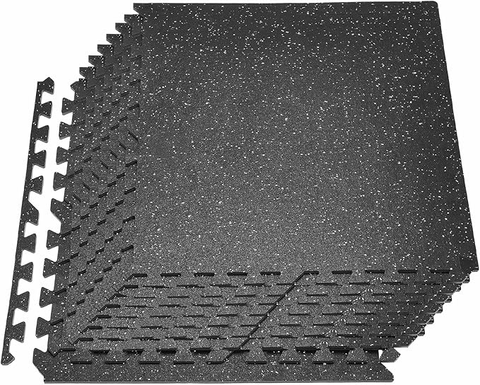 VEVOR 0.4Inch 48sq.ft 12 Tiles Gym Flooring for Home Gym, Rubber Top with High Density EVA Foam, 24 x 24In Gym Floor Exercise Equipment Mats, Interlocking Gym Mats, Puzzle Workout Mats, Black & White