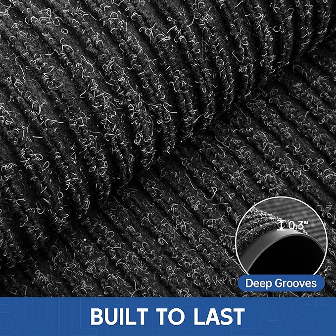 Front Door Mat, 8' x 4' Heavy Duty Indoor Outdoor Door Mat Entrance, Commercial Welcome Mats, Stain and Fade Resistant, Durable Rubber Backing, Low Profile Entry Mat for Patio, Black Stripe