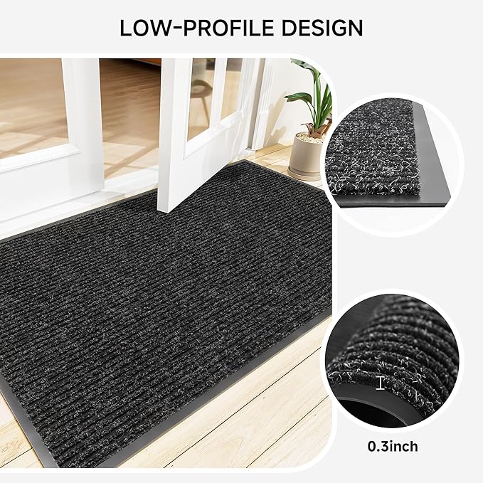 Front Door Mat, Heavy Duty Indoor Outdoor Doormat for Entryway, 96" x 48" Low Profile Outdoor Mats for Home Entrance, Stain and Fade Resistant Welcome Mat for High Traffic Area, Black
