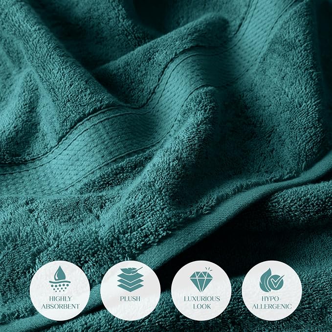 SUPERIOR Egyptian Cotton Ultra Plush & Absorbent, 12 Piece Set, Teal | - Image 5