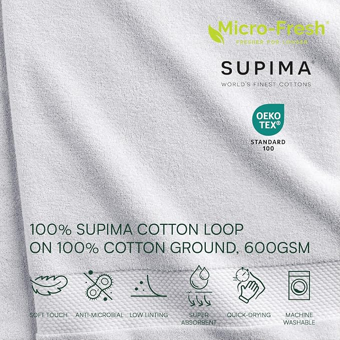 Lacoste Heritage Supima Cotton 6-Piece Towel Set, Quick Drying, Premium Super - Image 3