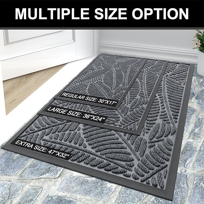 Colorxy Waterproof Doormat, Sturdy Natural Rubber Front Indoor Mat, Non Slip Low Profile Indoor Outdoor Door Mats, Stain and Fade Resistant Floor Mat, Easy Clean Patio Entrance Mat, 30''x17'', Grey