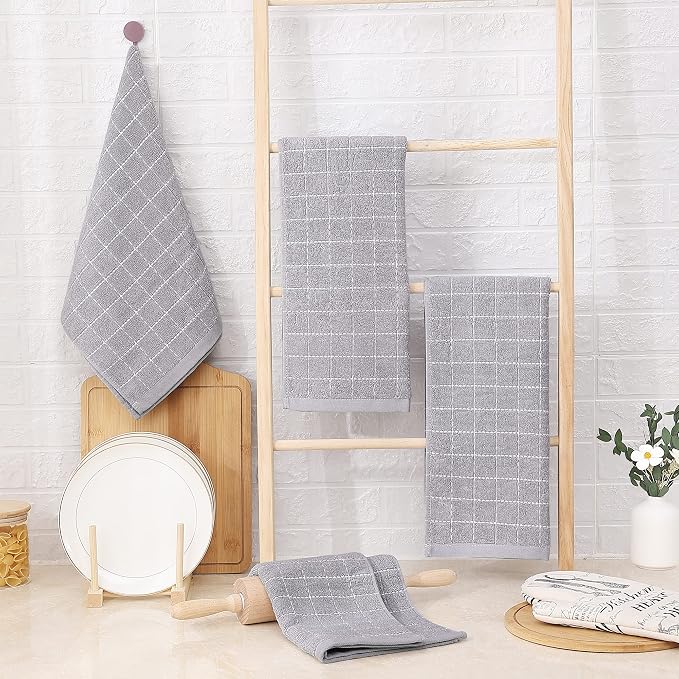Homaxy 100% Cotton Terry Kitchen Towels, 4 Pack, Light Grey - Image 6