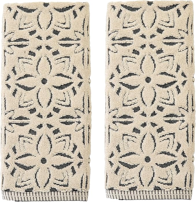 SKL Home Lisbon Hand Towel Set-2pc, Premium 100% Cotton, reversible jacquard. by SKLHomebySaturdayKnightLtd