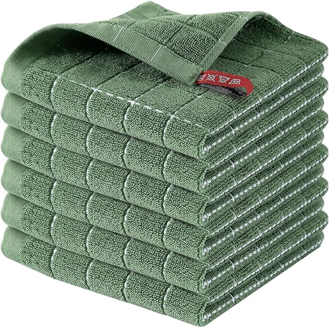 Homaxy 100% Cotton Terry Kitchen Dish Cloths, 6 Pack, Grass Green by Homaxy