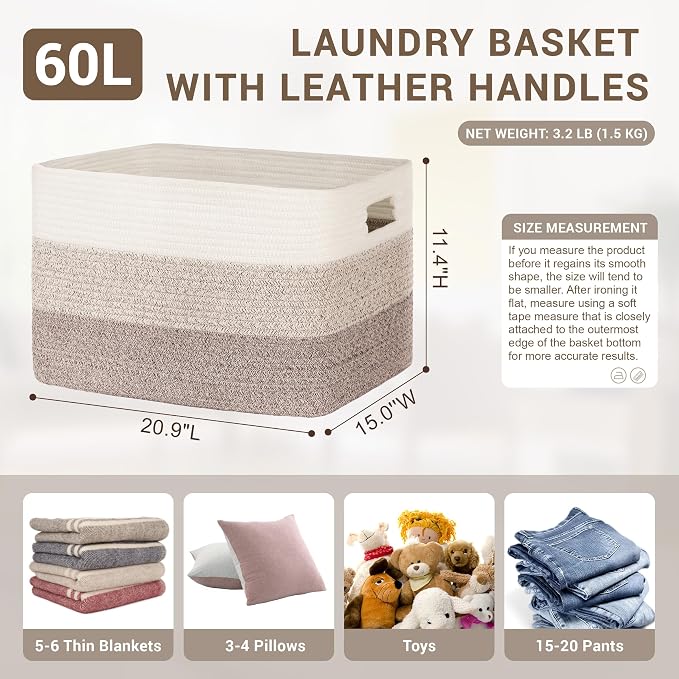 60L Woven Laundry Basket Hamper - Image 2