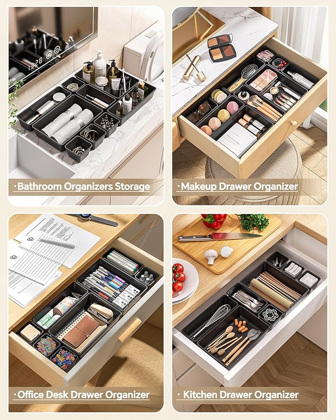 KEMETHY 25 PCS Plastic Drawer Organizers Set, 4 Sizes Vanity Organizer | Makeup - Image 4