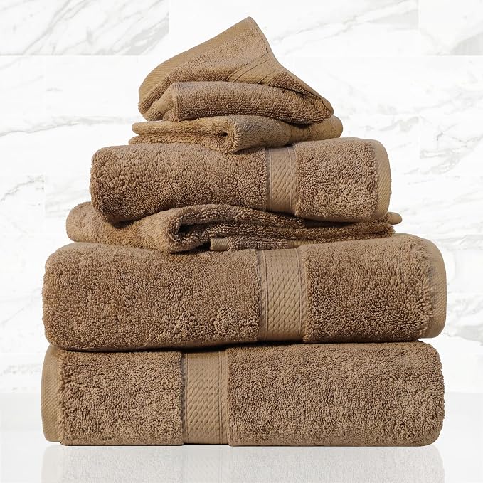 SUPERIOR Egyptian Cotton Ultra Plush & Absorbent, 6 Piece Set, Latte | Quick Dry - Image 2