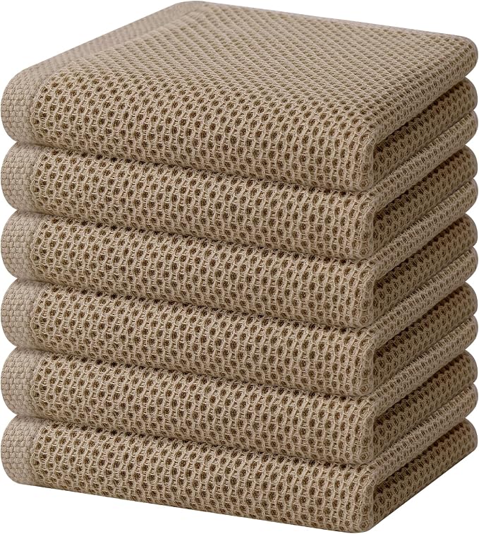 Homaxy 100% Cotton Waffle Weave Kitchen Dish Towels 6-Pack, Tan | 13 x 28 Inches by Homaxy