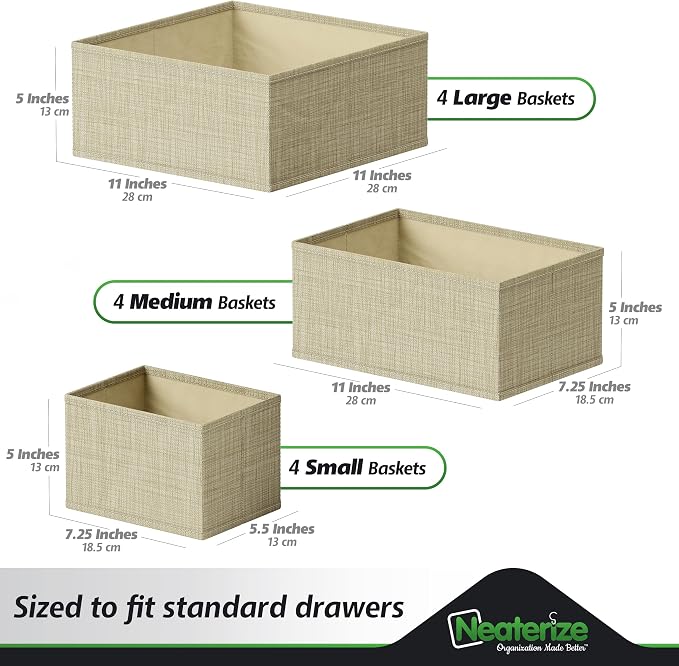 Drawer Organizer Clothes Set of 12 Beige - Image 3