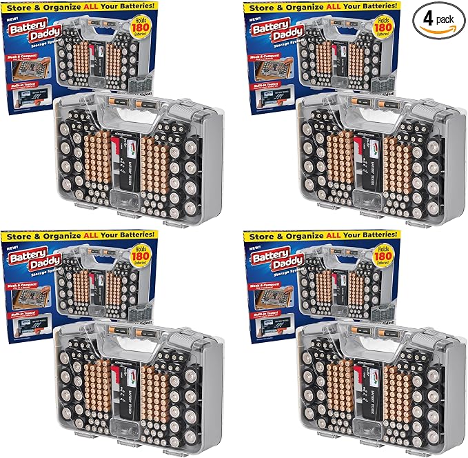 Battery Daddy Storage&Organizer Case w/Tester, Stores&Protects Up to 180 by Ontel