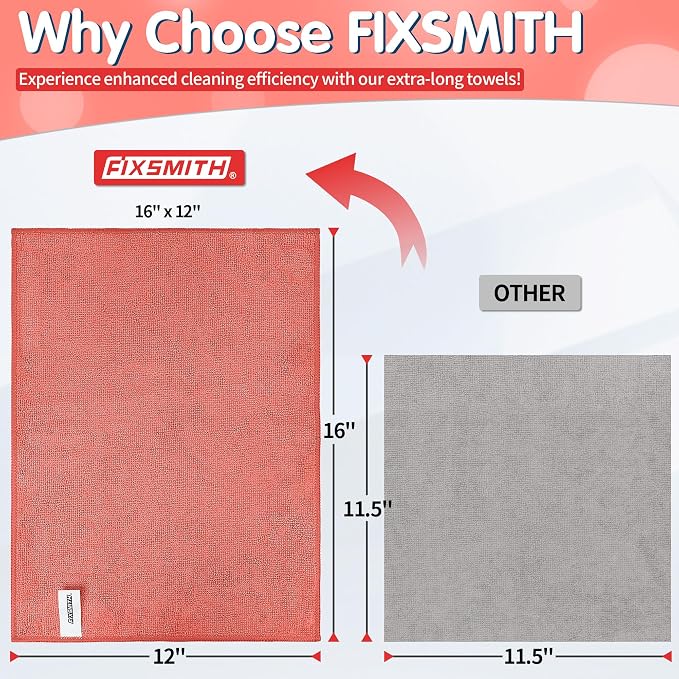 FIXSMITH Red Microfiber Cleaning Cloth -Pack of 12, Highly Absorbent Cleaning - Image 3