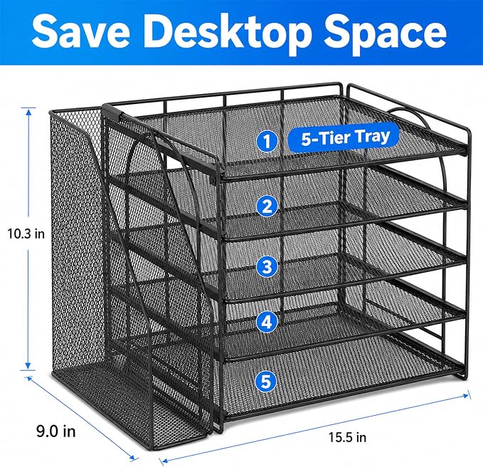 OPNICE Desk Organizer, 5-Tier Paper Organizer Letter Tray, Office Desk - Image 3