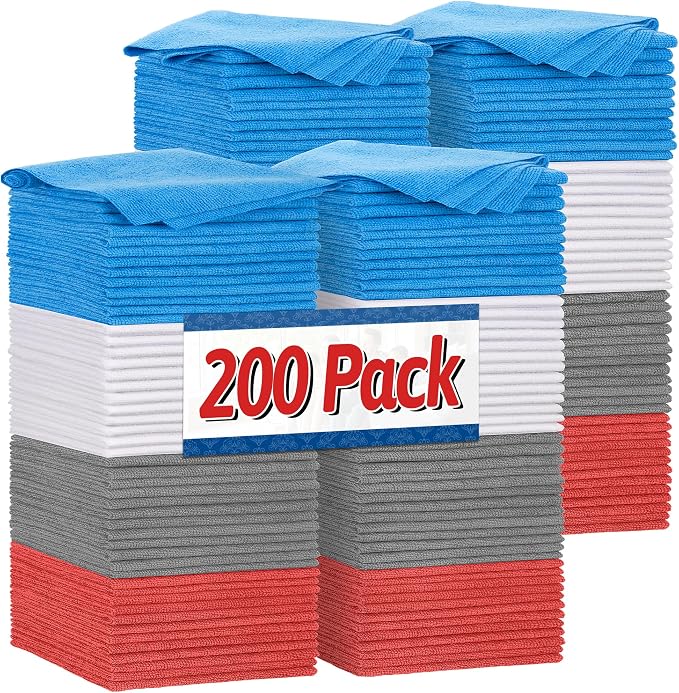 Shop Towels, Microfiber Cleaning Cloth Bulk, 200 Pack Microfiber Towels by FIXSMITH