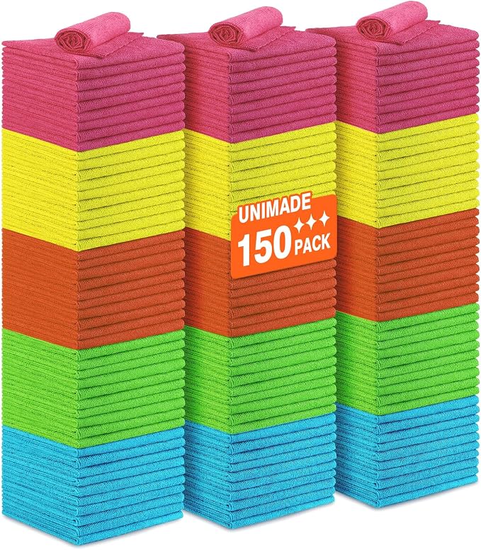 UNIMADE Microfiber Cleaning Cloth, 150PK Reusable Shop Rags Bulk by Unimade