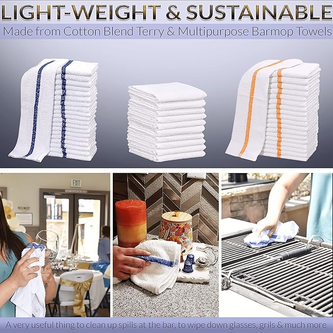 GOLD TEXTILES 36 PC New Cotton Blend White Restaurant Bar Mops Kitchen Towels - Image 3
