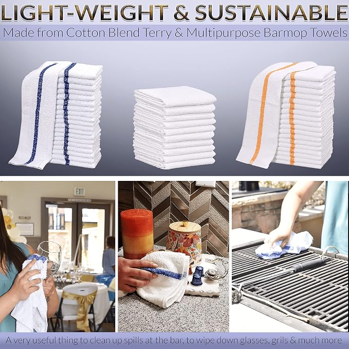 GOLD TEXTILES 12 PC New Cotton Blend White Restaurant Bar Mops Kitchen Towels - Image 3