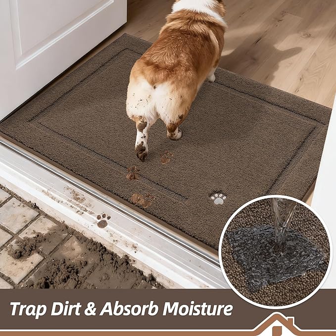 BEQHAUSE Dog Door Mat for Muddy Paws 32"x48" Dirt Trapper Absorbent Doormat Non Slip Entryway Rugs Washable Stain Resistant Welcome Floor Mat Soft Low-Profile for Front Back Door, Brown